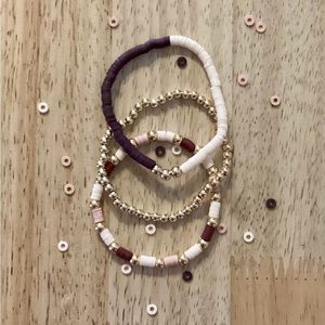 14k Gold Ivory-Mauve Stretchy Bracelet Set